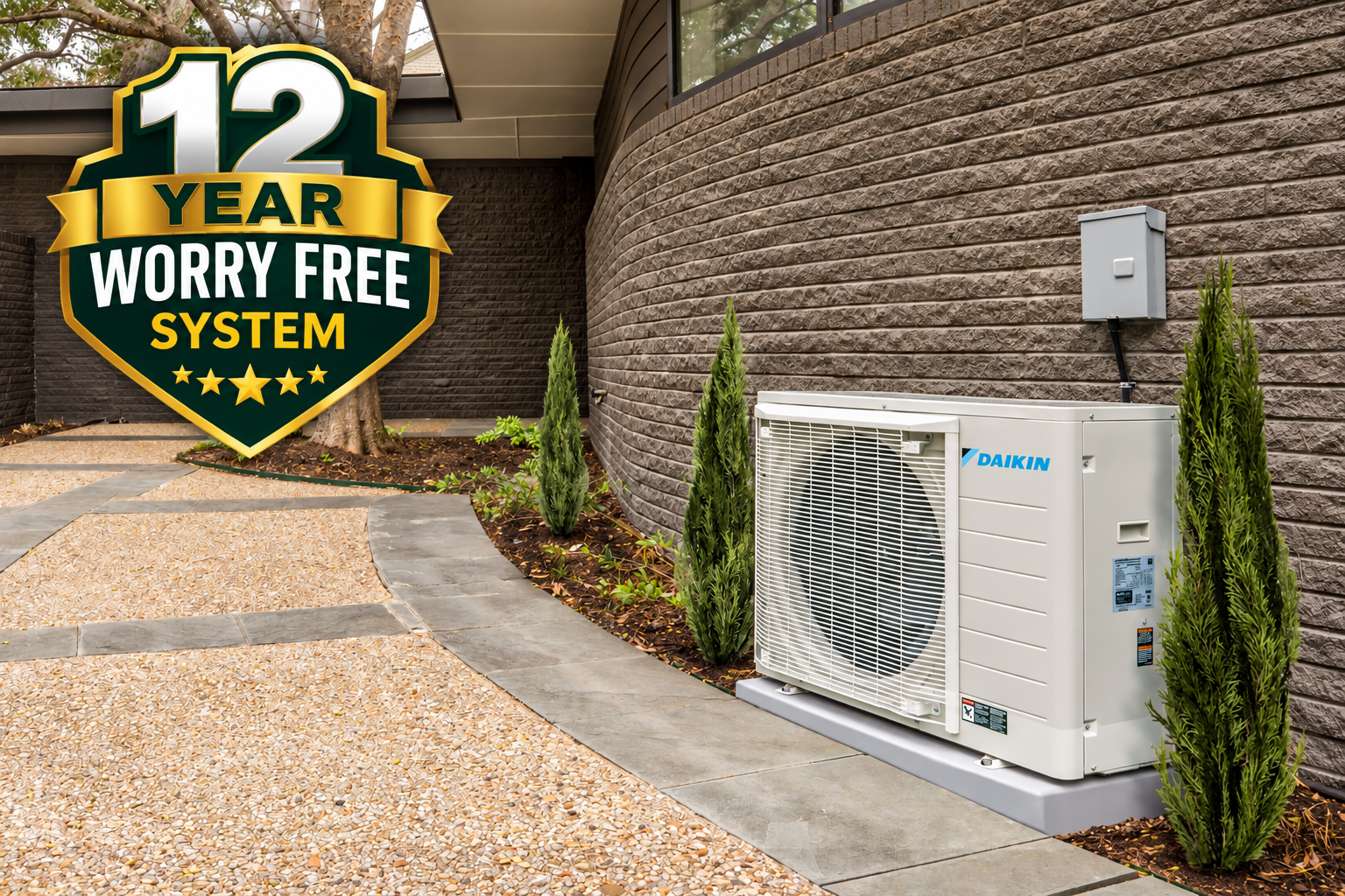 daikin heat pump condenser in side yard